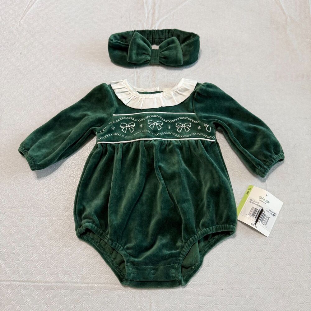 Little Me Baby Girl Bubble Romper Headband Set 3M NWT